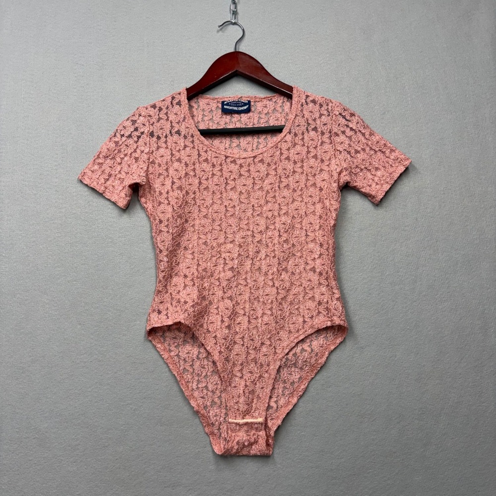 Atlantic Coast Adventure Company Bodysuit Women L Pink Vintage 90s Floral Lace